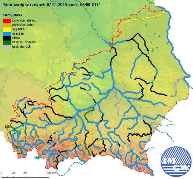 - w strefie stanów niskich: na Brynicy poniżej zbiornika Kozłowa Góra, Szreniawie oraz na Ropie. 3. Prognoza hydrologiczna 3.1 Prognoza na okres od godz. 06 UTC dn. 07.01.2019 do godz. 12 UTC dn. 08.
