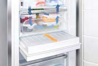 W pełni zamykane szuflady zamrażarek wyposażono w system FrostSafe, który chroni komorę zamrażarki przed utratą zimna, gdy urządzenie jest otwarte, i tym samym wpływa na utrzymanie