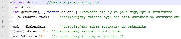 Przy strukturach operator wyłuskania -> działa podobnie jak operator wyłuskania *, natomiast jest po prostu wygodniejszy i szybszy.