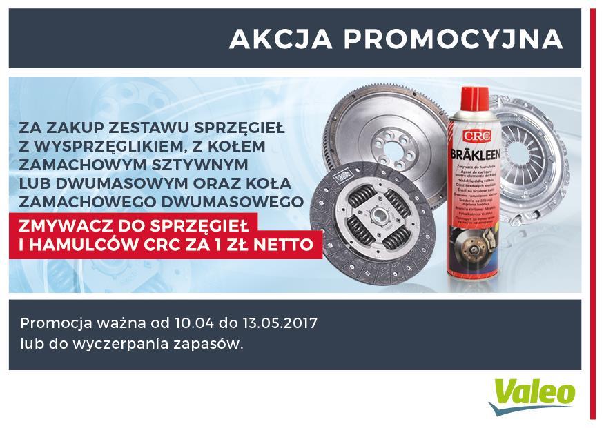 Zestaw sprzęgła Valeo Za jednorazowy zakup wybranych towarów marki Valeo (zestawy sprzęgieł z wysprzęglikiem, z kołem zamachowym sztywnym lub dwumasowym oraz koła zamachowe) w okresie