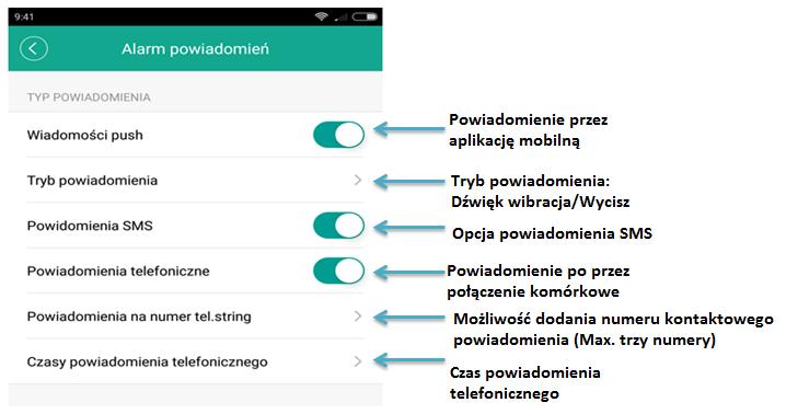 7) Aby skonfigurować powiadomienia przechodzimy do zakładki Alarm powiadomień: 8) Zapis nagrania po wykryciu ruchu w chmurze