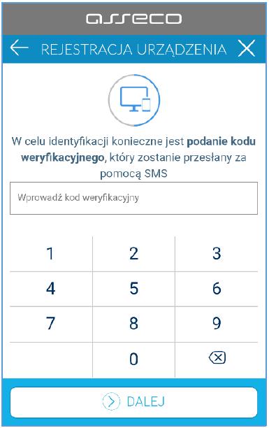 Pojawi się ekran rejestracji urządzenia, gdzie należy wprowadzić poprawny kod aktywacyjny (w tym przypadku byłby to numer