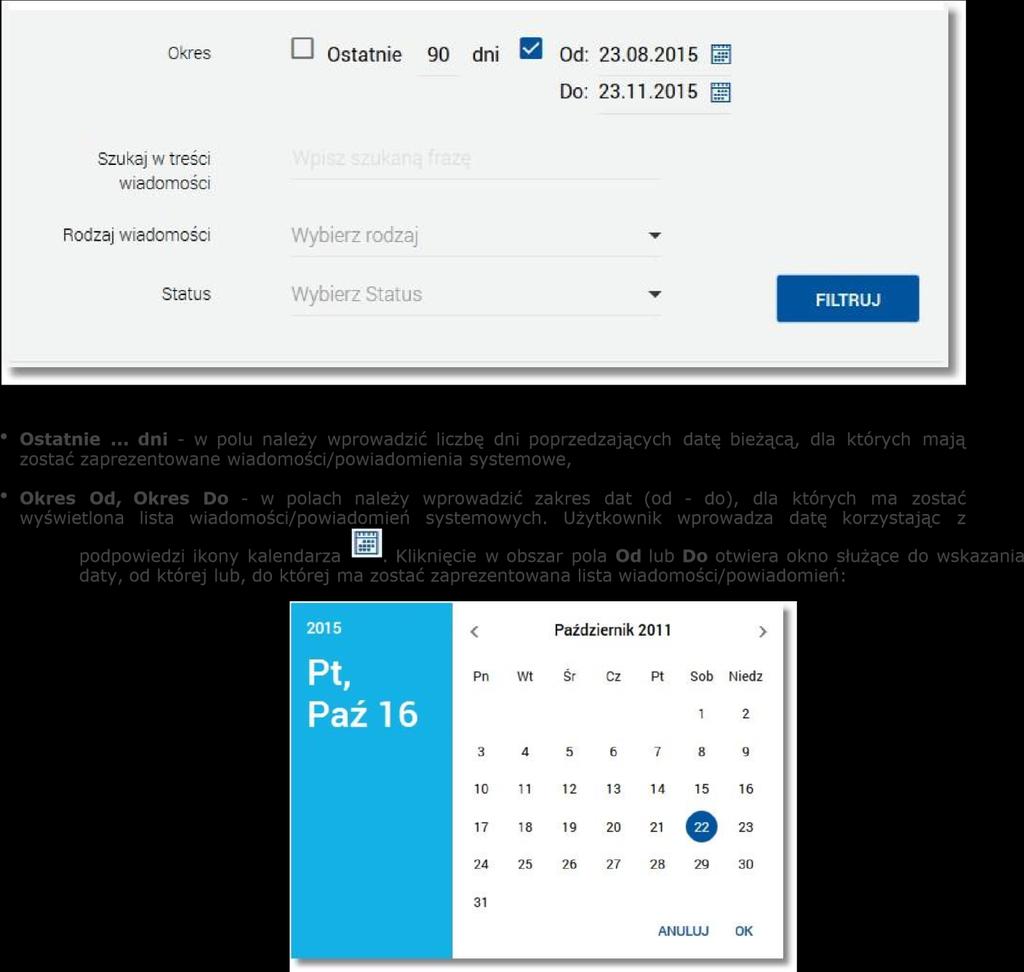 Po wybraniu daty z kalendarza zostaje ona automatycznie wstawiona do pola na formularzu (w formacie DD.MM.RRRR).