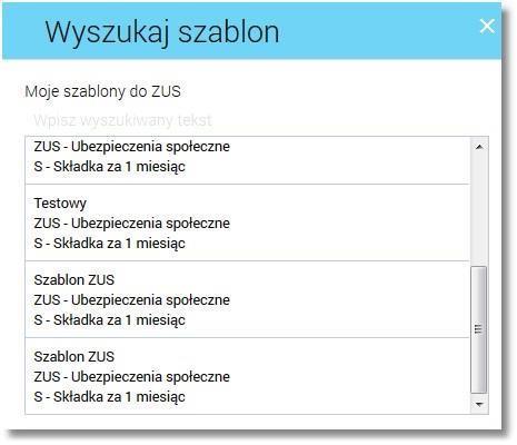 Wybranie szablonu z listy powoduje wstawienie danych zapisanych w szablonie do formularza przelewu ZUS.