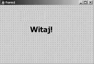 Rozdział 3. Język Delphi 31 Rysunek 3.4. Etykieta na formularzu 5. Wypadałoby jeszcze zmienić krój czcionki. W tym celu posłuż się właściwością zaznacz ją. 6.