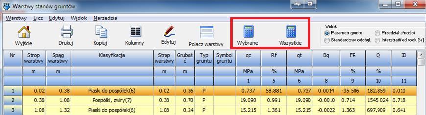 CPT-Star liczenie parametrów warstw profilu Przejście do obliczeń Następnie należy przejść do