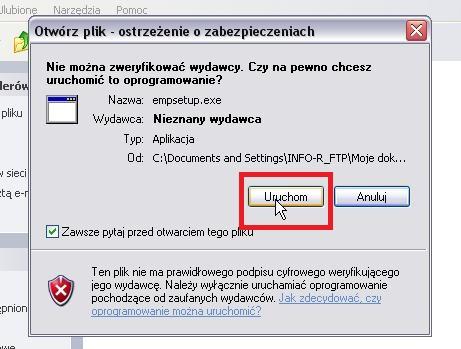 Instalacja pakietu programów obsługujących współpracę z platformą Emp@tia 1. Ze strony www.info-r.pl pobieramy pakiet programów obsługujących współpracę z platformą Empatia. 2.