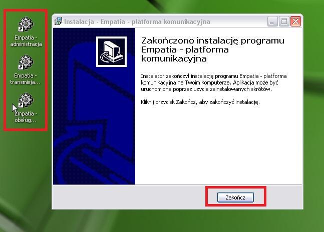 4. Po zainstalowaniu na Pulpicie pojawią się 3 ikonki programów obsługujących współpracę z platformą Empatia.