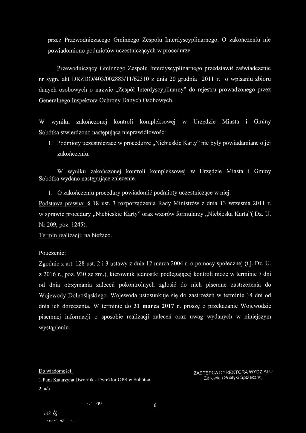 o wpisaniu zbioru danych osobowych o nazwie Zespół Interdyscyplinarny do rejestru prowadzonego przez Generalnego Inspektora Ochrony Danych Osobowych.
