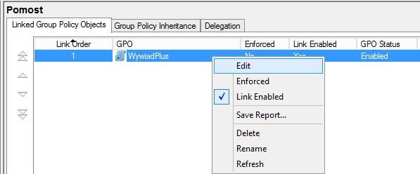 stacje robocze W narzędziu Group Policy Management ustawić kursor na nowo