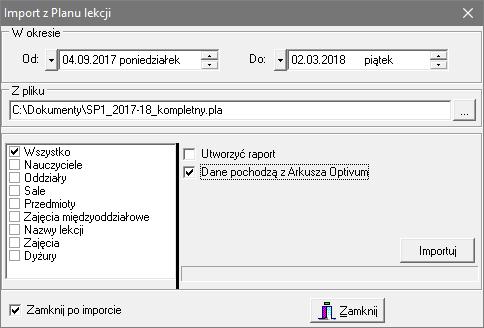 Jak rozpocząć pracę z programem Zastępstwa Optivum? 5/12 Na początku roku szkolnego, kiedy plan jest często modyfikowany, zalecamy importowanie planu na krótki okres, np.