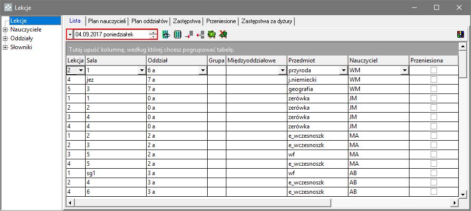 Jak rozpocząć pracę z programem Zastępstwa Optivum? 6/12 Przeglądanie zaimportowanych danych 1.