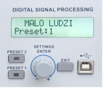 8 Panel sterowania cyfrowym procesorem sygna³owym DSP 1 3 2 1. Wyœwietlacz LCD 2. PRESET 1 - przycisk wyboru ustawieñ presetu pierwszego 3. PRESET2 - przycisk wyboru ustawieñ presetu drugiego 4.