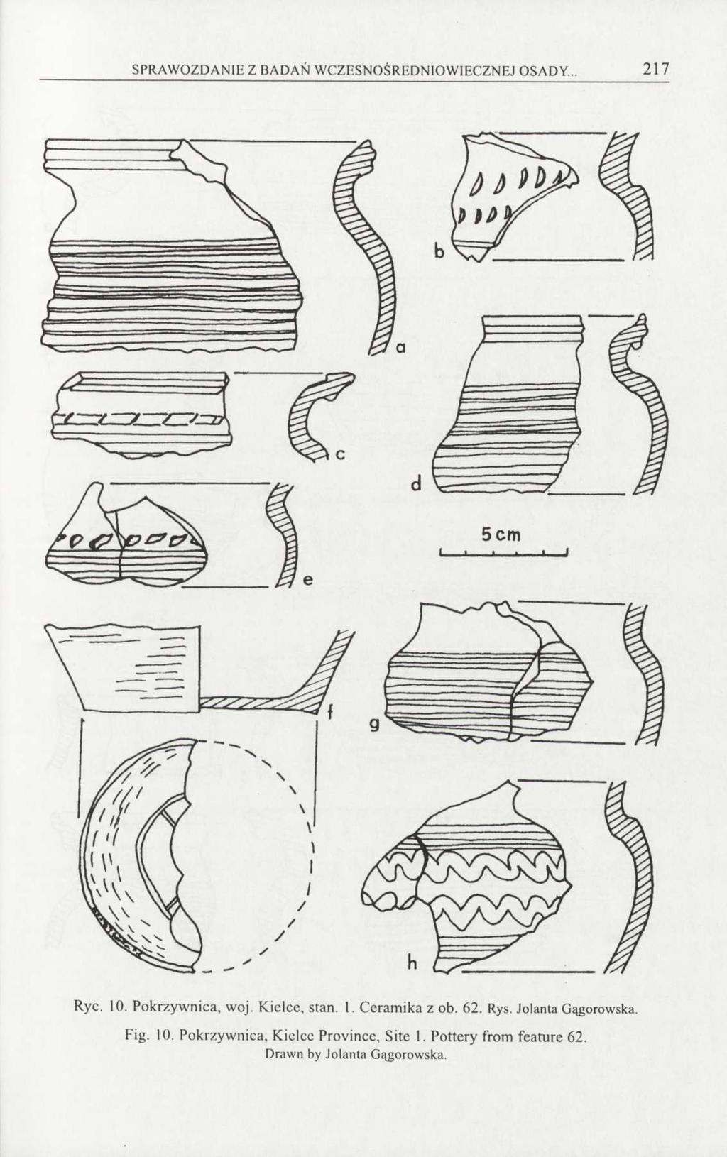 SPRAWOZDANIE Z BADAŃ WCZESNOŚREDNIOWIECZNEJ OSADY... 217 Ryc. 10. Pokrzywnica, woj. Kielce, stan. 1. Ceramika z ob. 62.