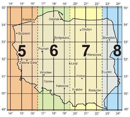 Odwzorowania kartograficzne stosowane w Polsce Układ 2000 zatwierdzony tą samą ustawą z roku 2000 co układ 1992 i przeznaczony do prac geodezyjnych.