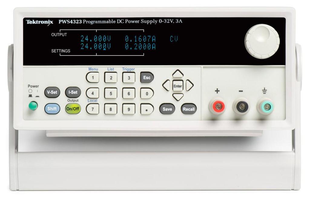 Programowalne zasilacze prądu stałego Seria PWS4000 specyfikacja techniczna Dostępne funkcje i właściwości Napięcie wyjściowe, prąd i ograniczenia wyświetlane równocześnie na czytelnym wyświetlaczu