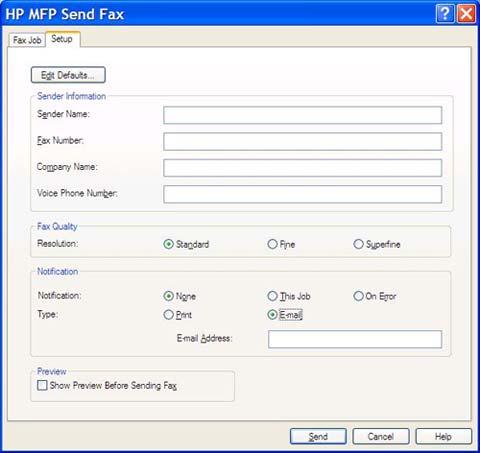 b. W oknie dialogowym HP MFP Send Fax (Wysyłanie faksu z HP MFP) kliknij kartę Fax Job (Zadanie faksowania).