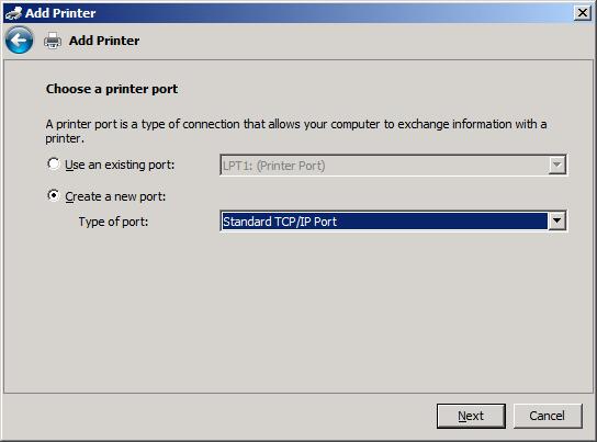 8. Jeśli komputer nie jest podłączony do urządzenia MFP, to wybierz opcję Create a new port (Utwórz nowy port) w obszarze Choose a printer port (Wybierz port drukarki). 9.