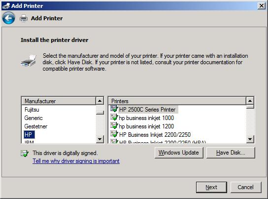 11. W obszarze Install the printer driver (Instalowanie sterownika drukarki) kliknij przycisk Have Disk (Z dysku). 12.