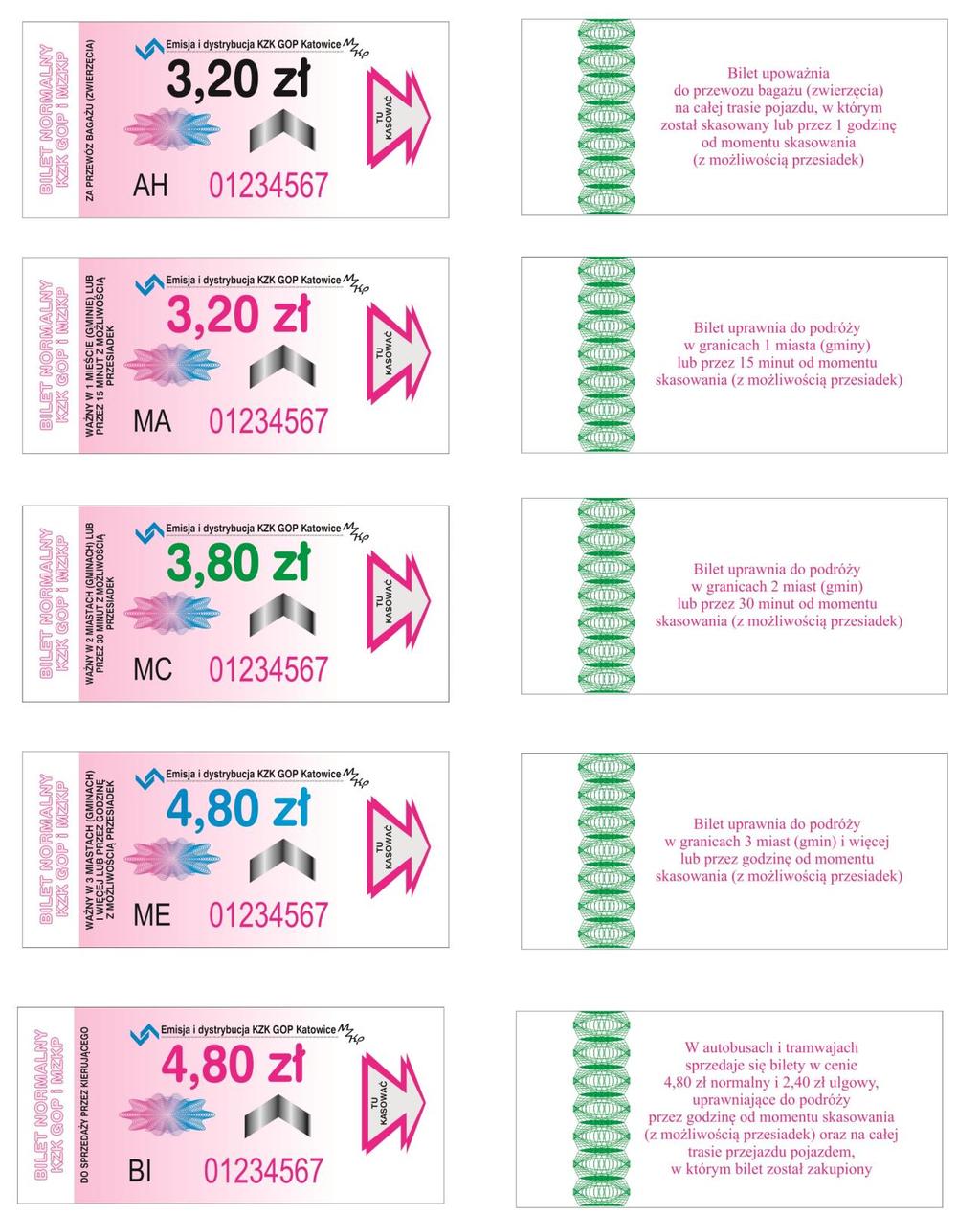 Bilety papierowe krótkookresowe/jednorazowe: Załącznik