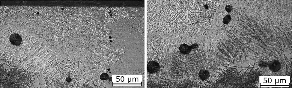 The analysis of the laser alloyed zone with boron in nodular iron... 337 kulkami grafitu, które nie zdążyły się do końca rozpuścić w ciekłym roztworze żelaza (rys. 5).