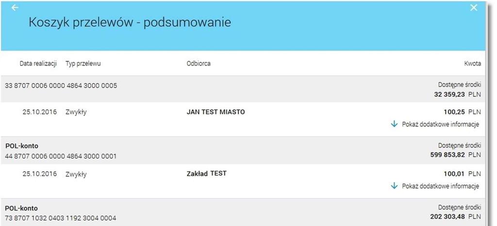 Page25 Zbiorcza akceptacja możliwa jest do realizacji dla różnych typów zleceń (w szczególności przelewów z różnych rachunków źródłowych oraz na różne rachunki docelowe, zleceń stałych), dla różnych