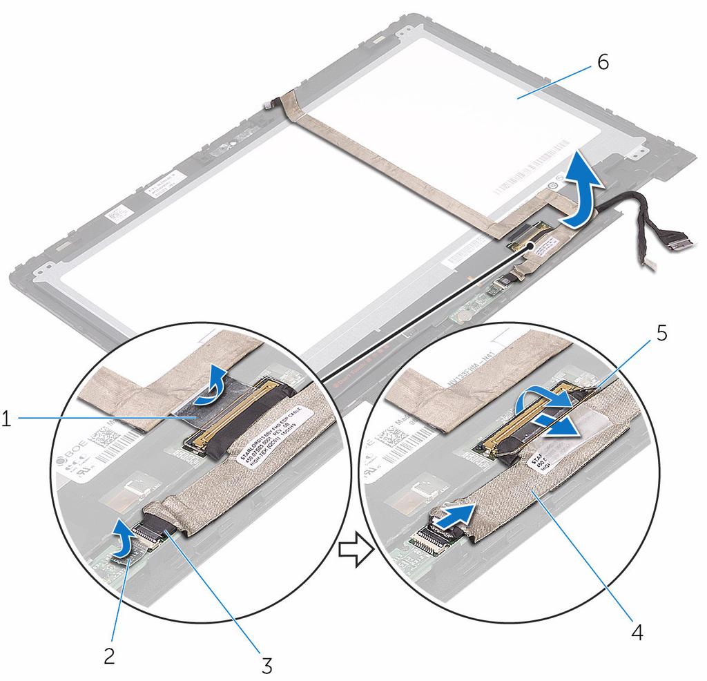 5 Podnieś kabel wyświetlacza, oddzielając go od panelu wyświetlacza.