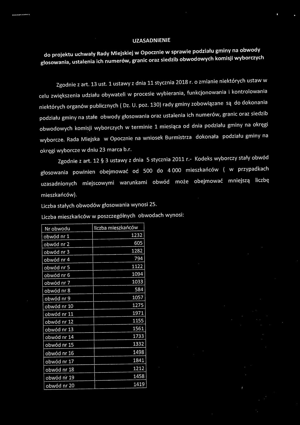 130) rady gminy zobowiązane są do dokonania podziału gminy na stałe obwody głosowania oraz ustalenia ich numerów, granic oraz siedzib obwodowych komisji wyborczych w terminie 1 miesiąca od dnia