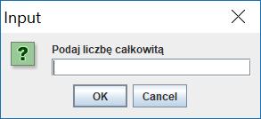 WYJĄTKI -przykład public class CatchTest { public static Integer pobierzinteger() { String wynik; while((wynik = javax.swing.joptionpane.showinputdialog( "Podaj liczbę całkowitą"))!