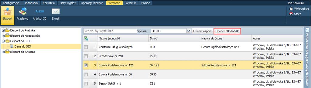 Płace VULCAN, wersja 18.03.01 opis zmian 3 Na podstawie danych zgromadzonych w aplikacji wypełniane są następujące tabele SIO: N1, N2, N12, W1, W2, W4.