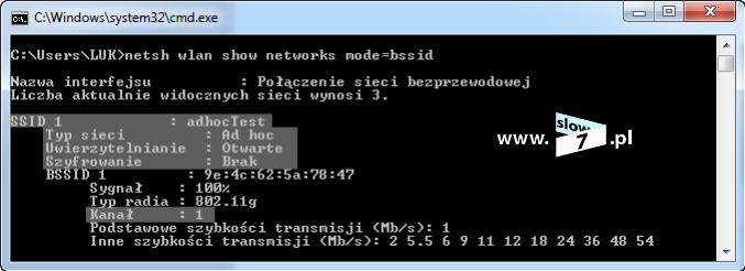 widać uzyskane parametry są zgodne z tymi, które wybraliśmy podczas tworzenia sieci (nazwa sieci, uwierzytelnienie czy wybrany kanał).