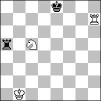 7:c8 1d7# 1.7a8 d8-2.3:d8 -:a7# 1.3c8 5b4 2.7a6 d:c8)# h#2* CIRCE (3+4) Blok z dobrym wykorzystaniem efektów circe. Białe figury matują po odrodzeniu się na polu wyjściowym.