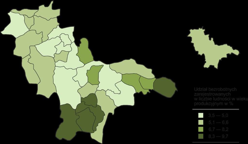województwa oraz minus 12,4% dla podregionu, w którym wszystkie gminy zanotowały ujemne zmiany.
