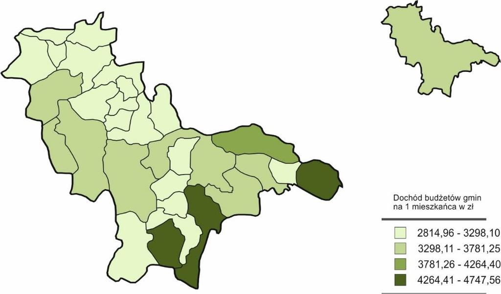 Wykr.3.2. Dochody ogółem gmin na 1 mieszkańca w 2015 r. Stan w dniu 31 XII Najwyższe dochody ogółem w obrębie gmin wchodzących w skład podregionu nowotarskiego w 2015 r.