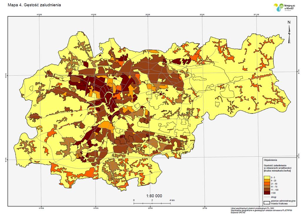 Gęstość zaludnienia w obszarach wrażliwości Mapa 5.