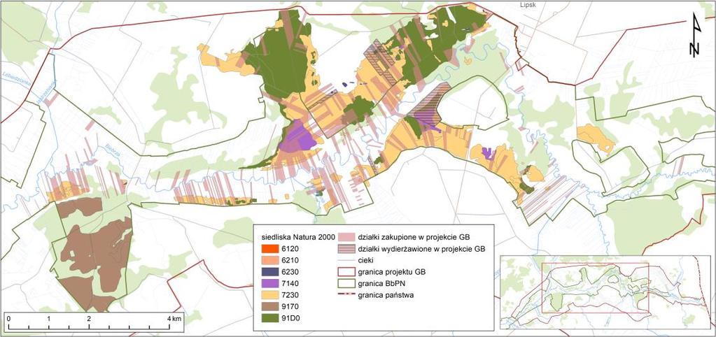 Wykup gruntów (B1) Zakupiono 595,9654 ha oraz wydzierżawiono na okres 20 lat 89,2783 ha (36,5083 ha od Nadleśnictwa Augustów, 49,99 ha od Spółki dla Zagospodarowania