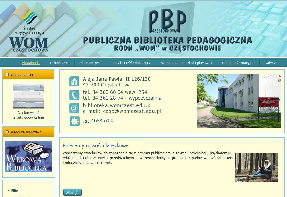 Nowości książkowe PBP RODN WOM w Częstochowie Publiczna Biblioteka Pedagogiczna RODN WOM w