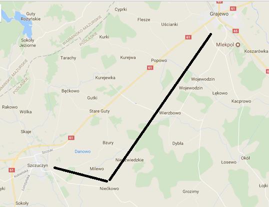 Rys 15 Położenie Podobszaru II Niećkowo w stosunku do m. Szczuczyn i m. Grajewo.