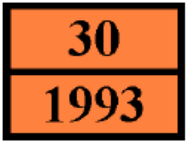 1 Transport lądowy Numer identyfikacyjny zagrożenia (nr Kemler) 30 Kod klasyfikacja F1 Pomarańczowe tablice Kategoria tunelu LQ Wyłączone ilości (ADR) Kod EAC D/E LQ03 E1 3YE 14.6.
