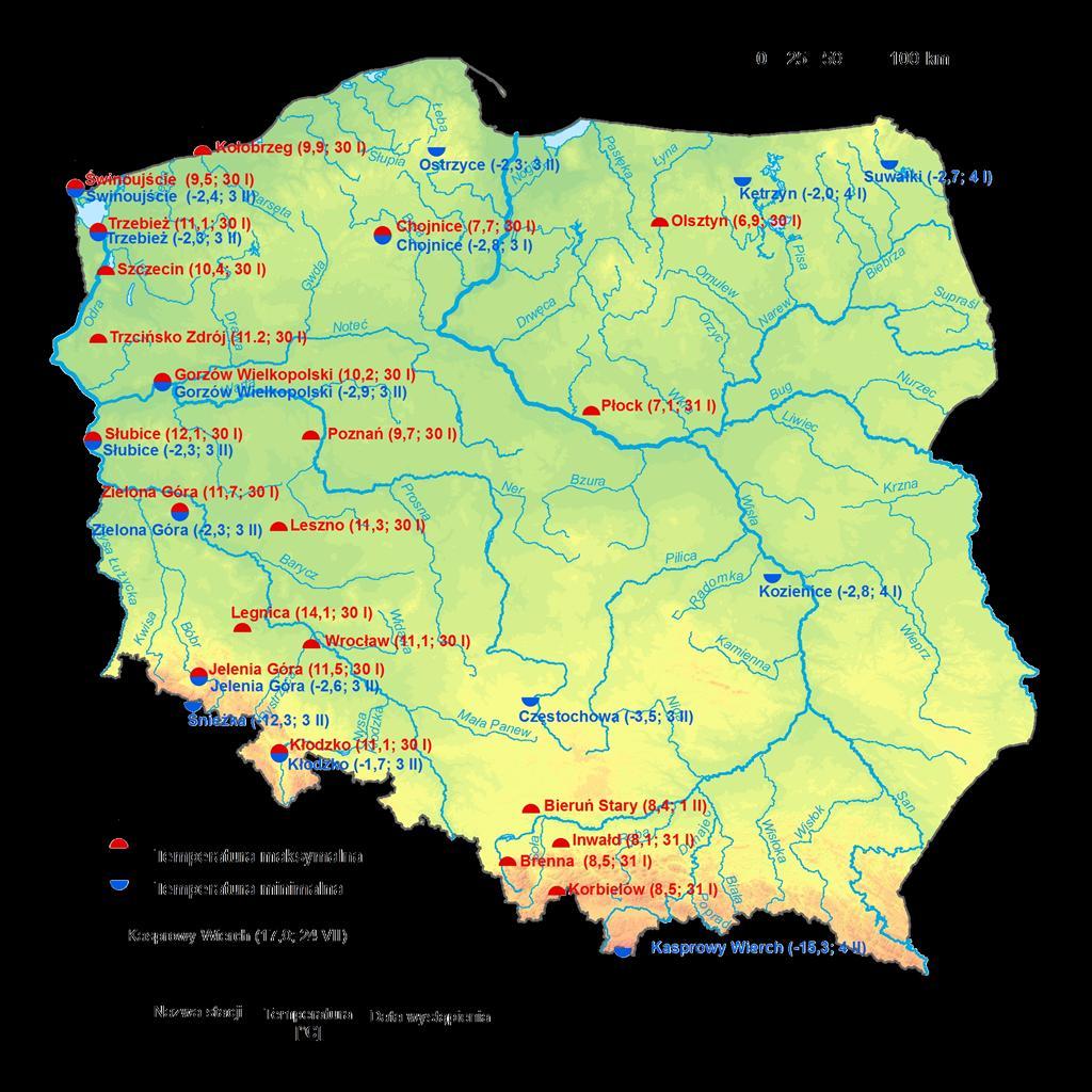 2. Temperatury ekstremalne w regionach