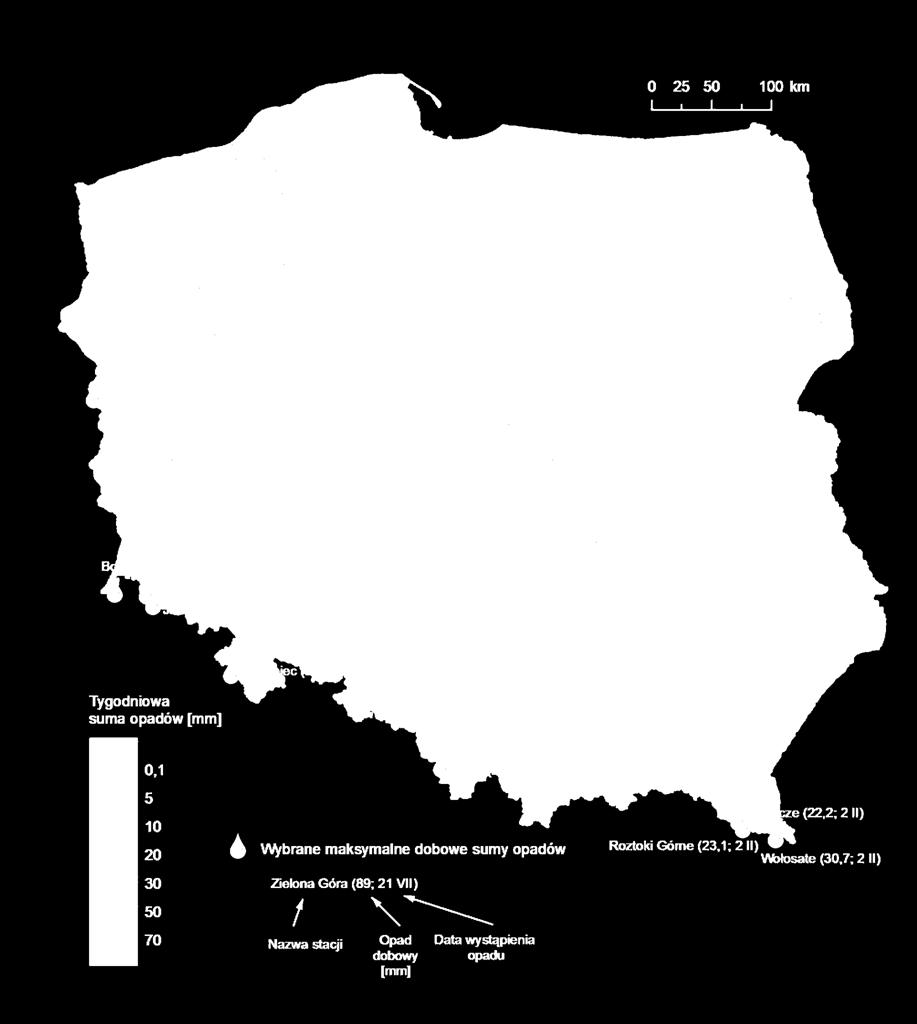 dobowe sumy opadów (w okresie