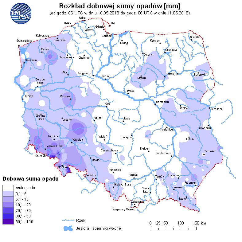 Ryc. 2. Rozkład dobowej sumy opadów OPIS SYTUACJI HYDROLOGICZNEJ z godz. 08:00 (cz. urzędowego) Dorzecze Wisły Stan wody w dorzeczu Wisły układa się głównie w strefie wody średniej i niskiej.