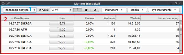 Otwieranie okna Podstawowym sposobem otwarcia okna jest wybór narzędzia z Menu głównego aplikacji zgodnie z Rys. 1. (Menu > Narzędzia > Monitor transakcji > Transakcje sesyjne).