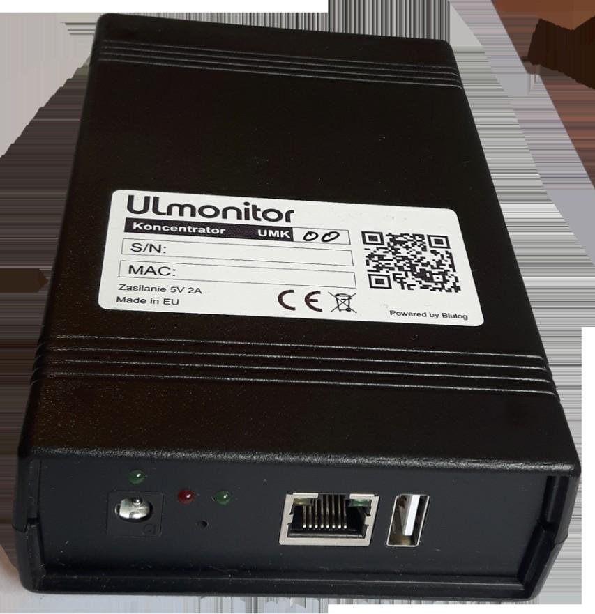Koncentrator to urządzenie które przesyła (przez internet) odebrane przez odbiornik dane na serwer konsoli ULmonitor.