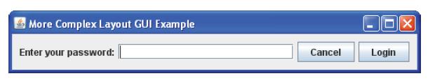 private ComplexLayoutExample ( ) { f = new JFrame( "More Complex Layout GUI Example" ); upperpanel = new JPanel( ); lowerpanel = new JPanel( ); upperpanel.