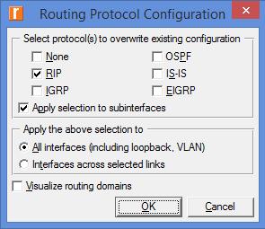 10.3.1 Symulacje W celu konfiguracji symulacji należy włączyć ustawienia protokołu RIP (Protocols IP Routing Configure Routing Protocols.
