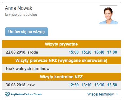 stronie placówki medycznej w formie graficznych widgetów.