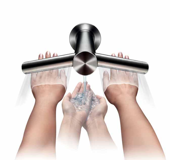 Mycie i suszenie rąk przy umywalce Zastosowanie technologii Airblade w baterii umywalkowej umożliwia wysuszenie rąk przy umywalce w ciągu 12 sekund.