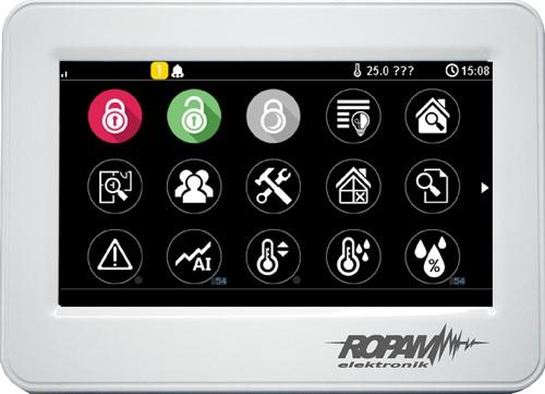 Str. 02 2. Panel dotykowy TPR-xx. TPR-4W/WS Pasek statusu. W górnej części wyświetlacza LCD znajduje się pasek statusowy, na którym poprzez piktogramy prezentowany jest stan systemu.