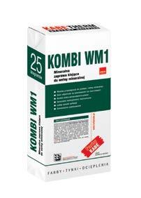 4. Kleje do systemów ociepleń DO WEŁNY MINERALNEJ KOMBI WM1 Mineralna zaprawa klejąca do wełny mineralnej Duża odporność na powstawanie rys skurczowych Optymalna wytrzymałość mechaniczna Bardzo dobra